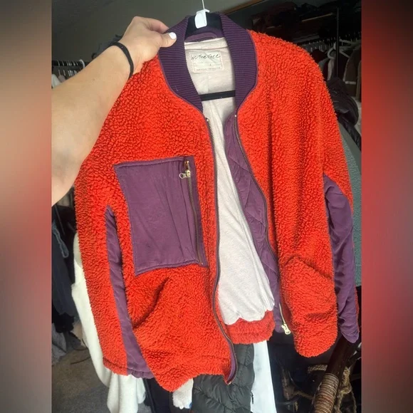 Free People Rivington fleece zip up size Small red with black purple vintage - Picture 11 of 16